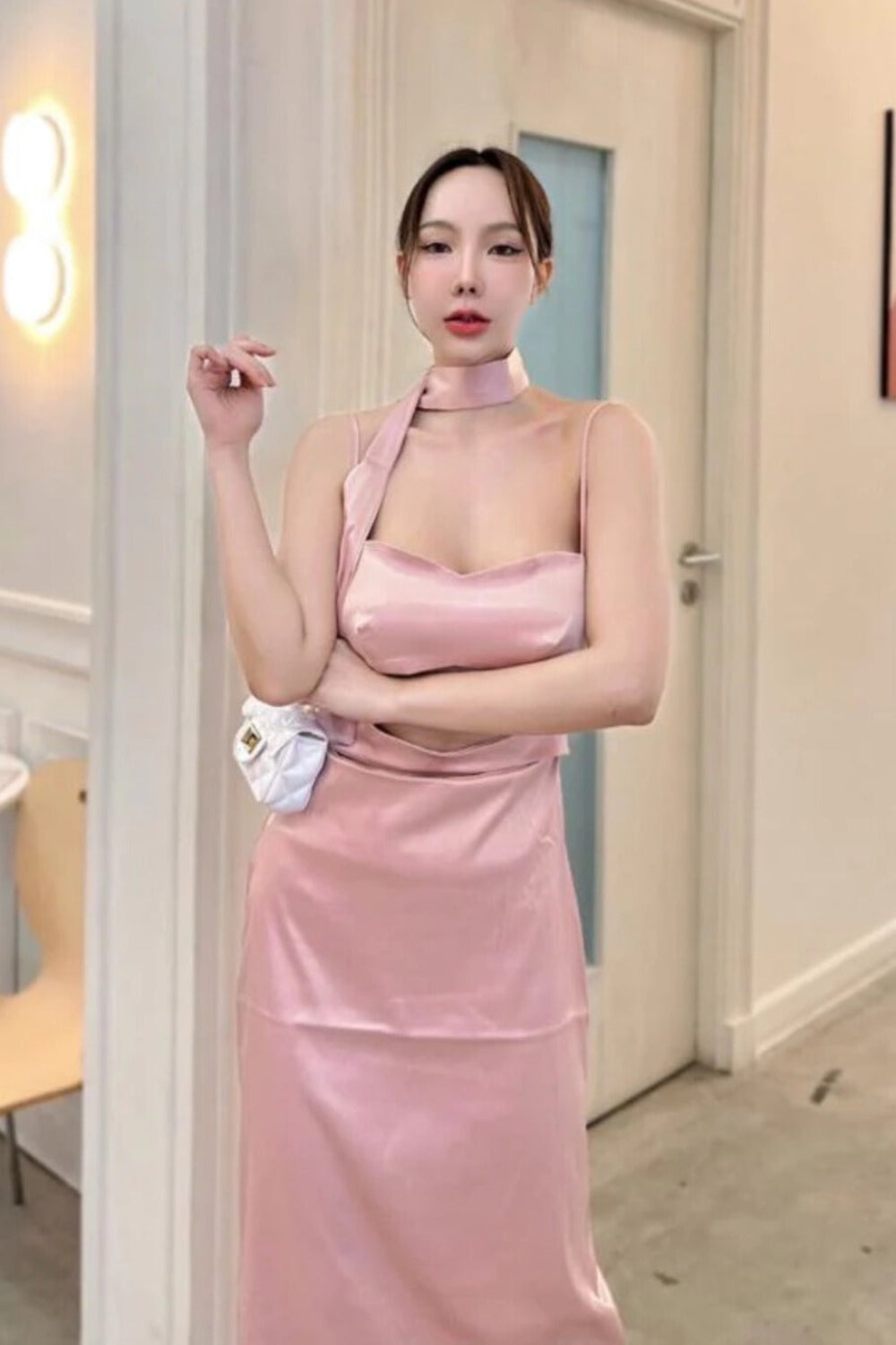 Natalia Satin Dress - Pink